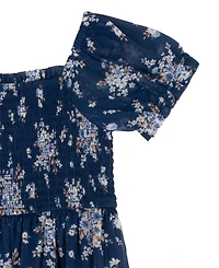 Rare Editions Girls' 4T-6X Printed Lurex Chiffon Puff Sleeve Tiered Midi Dress