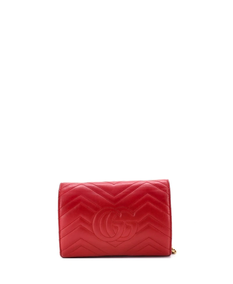 Pre-Owned Gucci Mini Gg Marmont Chain Wallet Matelasse Leather
