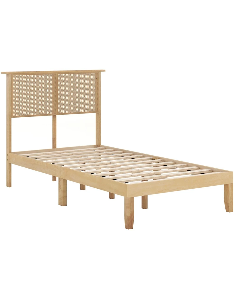 Slickblue Platform Bed Frame with Rattan Headboard and Durable Support