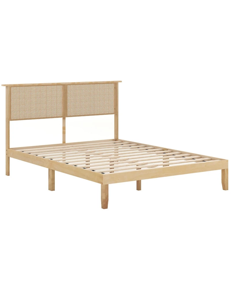 Slickblue Platform Bed Frame with Rattan Headboard and Durable Support