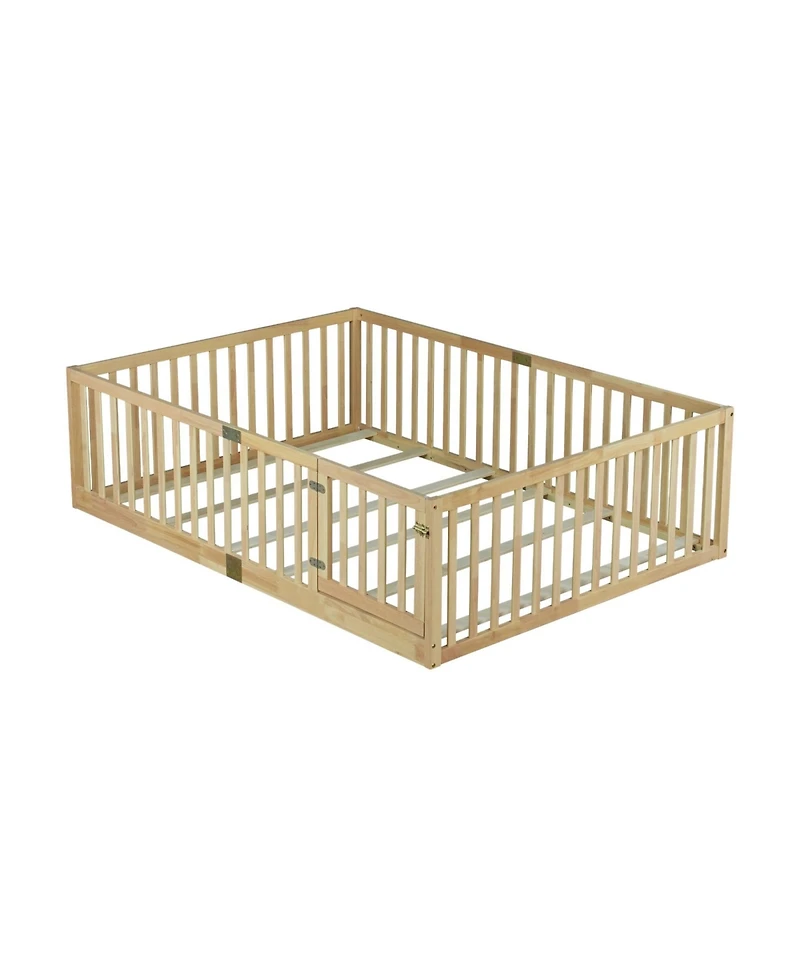 Clihome Floor Bed with High Fence Railings, with Door,6 Slats Included