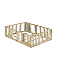 Clihome Floor Bed with High Fence Railings, with Door,6 Slats Included