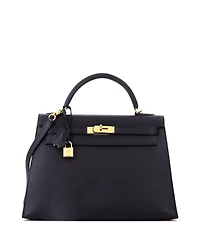 Pre-Owned HERMES Kelly 32 Handbag Black Epsom with Gold Hardware