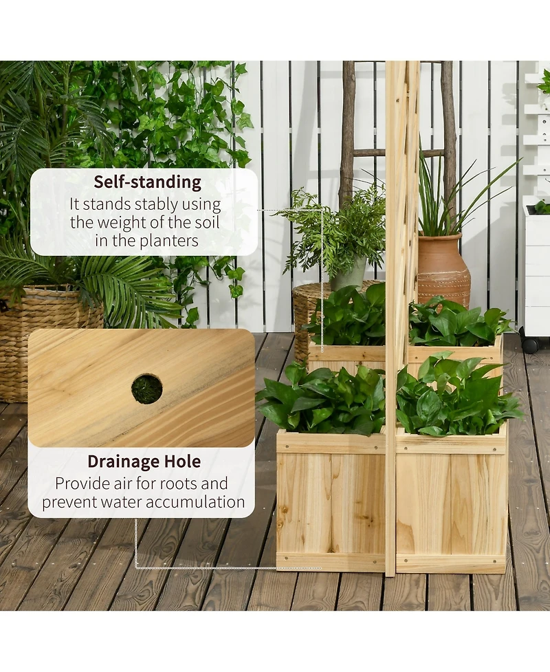 Outsunny Freesding Outdoor Privacy Screen with 4 Self-Draining Planters