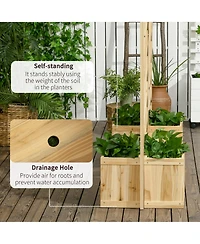 Outsunny Freesding Outdoor Privacy Screen with 4 Self-Draining Planters