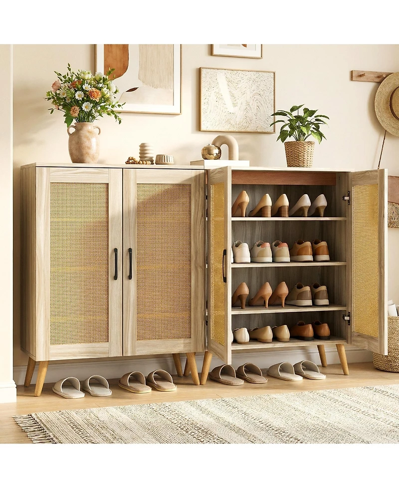 Slickblue Rattan Shoe Storage Cabinet 5-Tier with Adjustable Interior Shelves