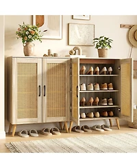 Slickblue Rattan Shoe Storage Cabinet 5-Tier with Adjustable Interior Shelves