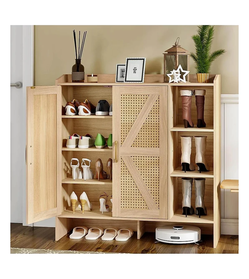 Slickblue Rattan Style 4-Tier Shoe Cabinet for Home Storage