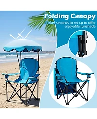 Gymax Folding Camping Chair with Canopy Cup Holder Ergonomic Armrest Solid Steel Frame
