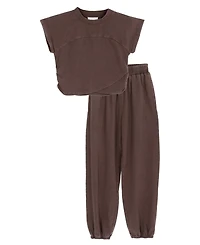Tween Diva Girls' 7-12 Washed Jersey Knit Crossover Top and Jogger Pants, 2-Piece Set