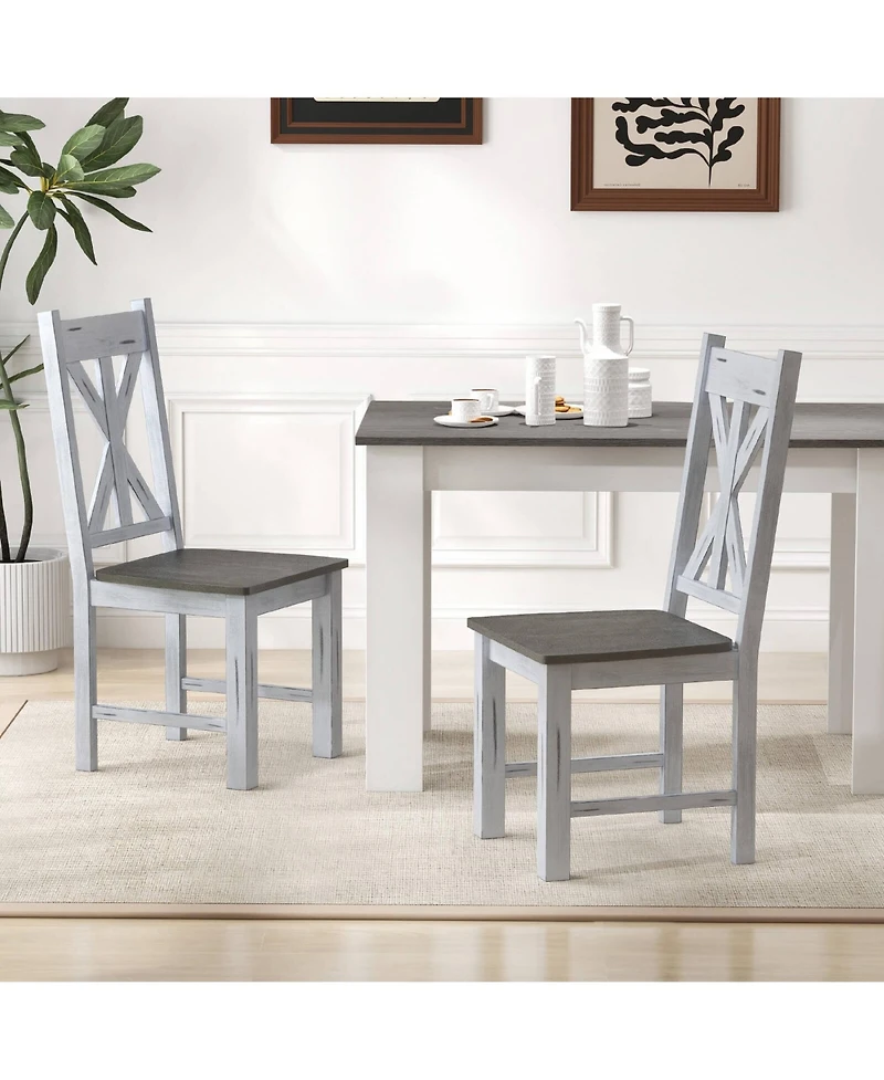 Costway Wooden Dining Chair Set of 2 with Rubber Wood Frame Elegant Hollowed Backrest