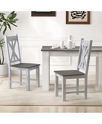 Costway Wooden Dining Chair Set of 2 with Rubber Wood Frame Elegant Hollowed Backrest