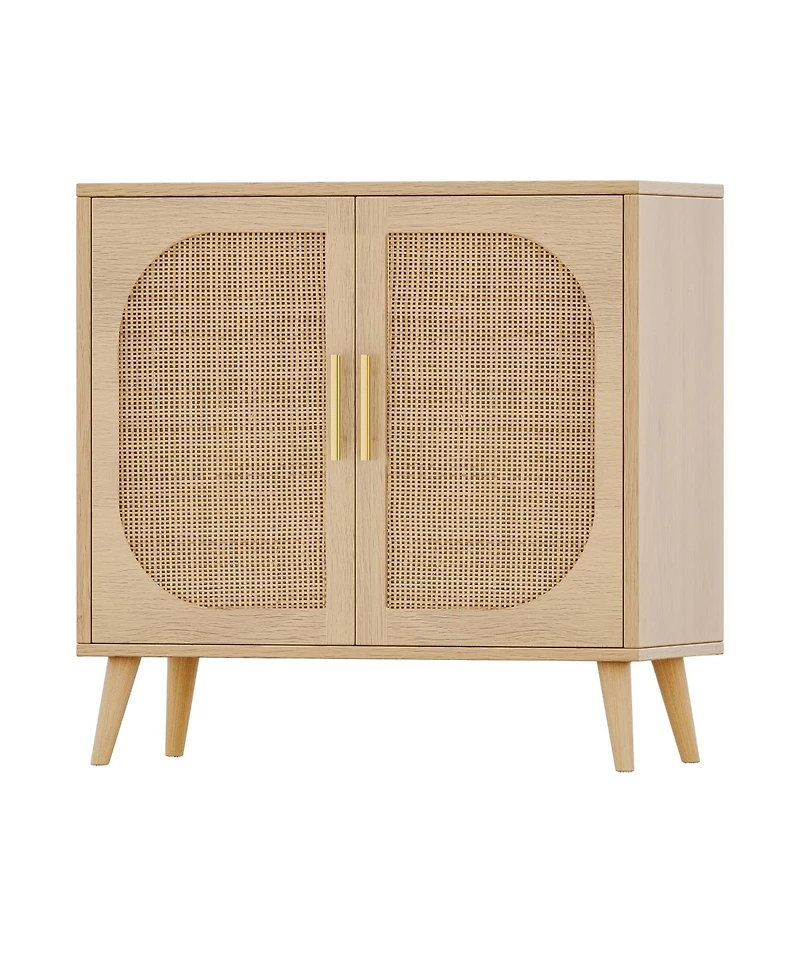 Flynama Farmhouse Buffet Cabinet with Rattan Doors Solid Wood Feet 4 Compartment Storage Cabinet