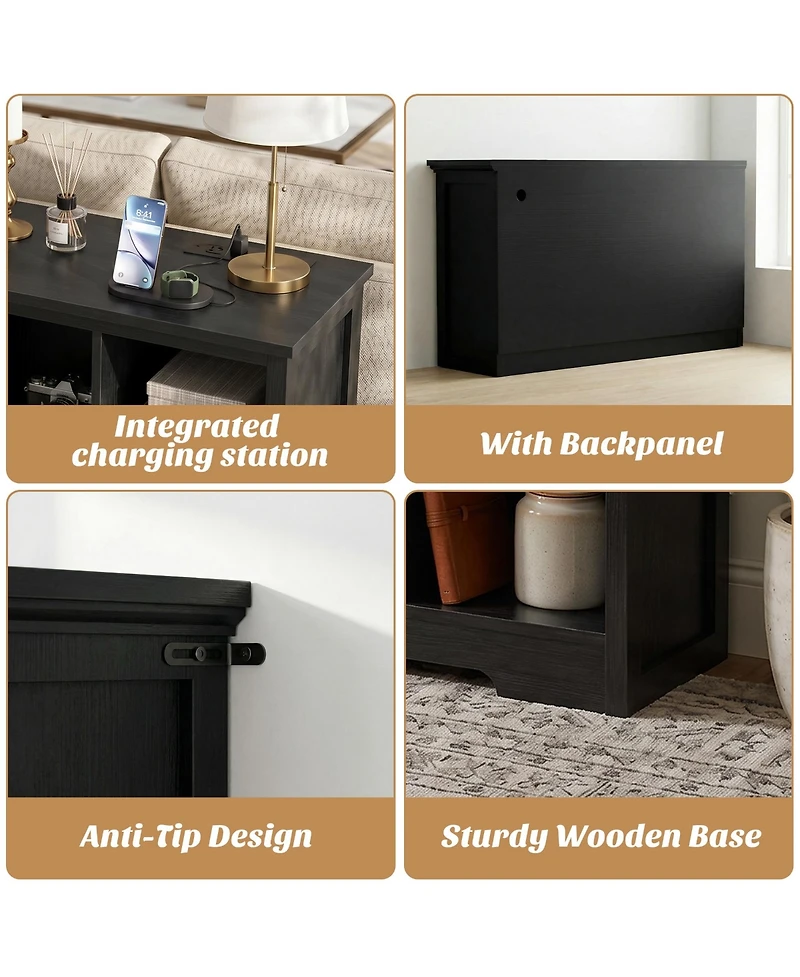 Aheaplus 8-Cube Bookshelf with Charging Station, Bin Storage Organizer