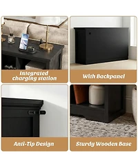 Aheaplus 8-Cube Bookshelf with Charging Station, Bin Storage Organizer