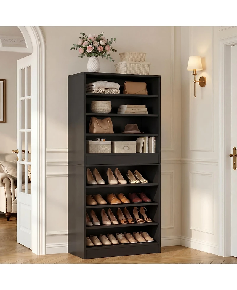 Aheaplus Wooden Shoes Rack Storage Cabinet with Shelves