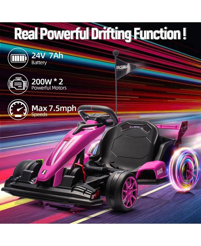 homfan High-Speed 24V Drift Go Kart, Adjustable Seat, Dual Motors, Up to 8.5MPH, Eva Silent Wheels, Max 135lbs