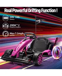 homfan High-Speed 24V Drift Go Kart, Adjustable Seat, Dual Motors, Up to 8.5MPH, Eva Silent Wheels, Max 135lbs