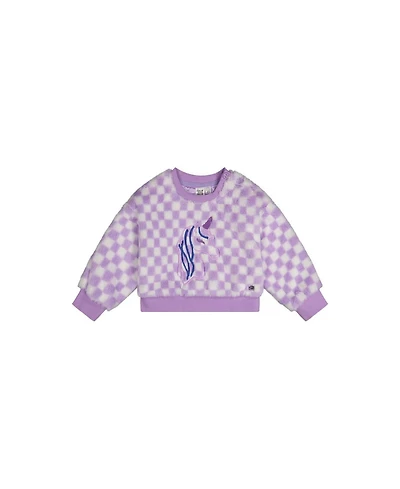 Deux par Deux Little and Big Girl 6-12 Faux Fur Top Lilac and Tiles