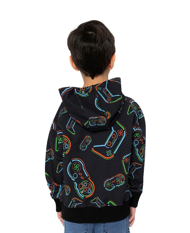 Deux par Little and Big Boy (6-12) Fleece Hooded Sweatshirt Printed Controller