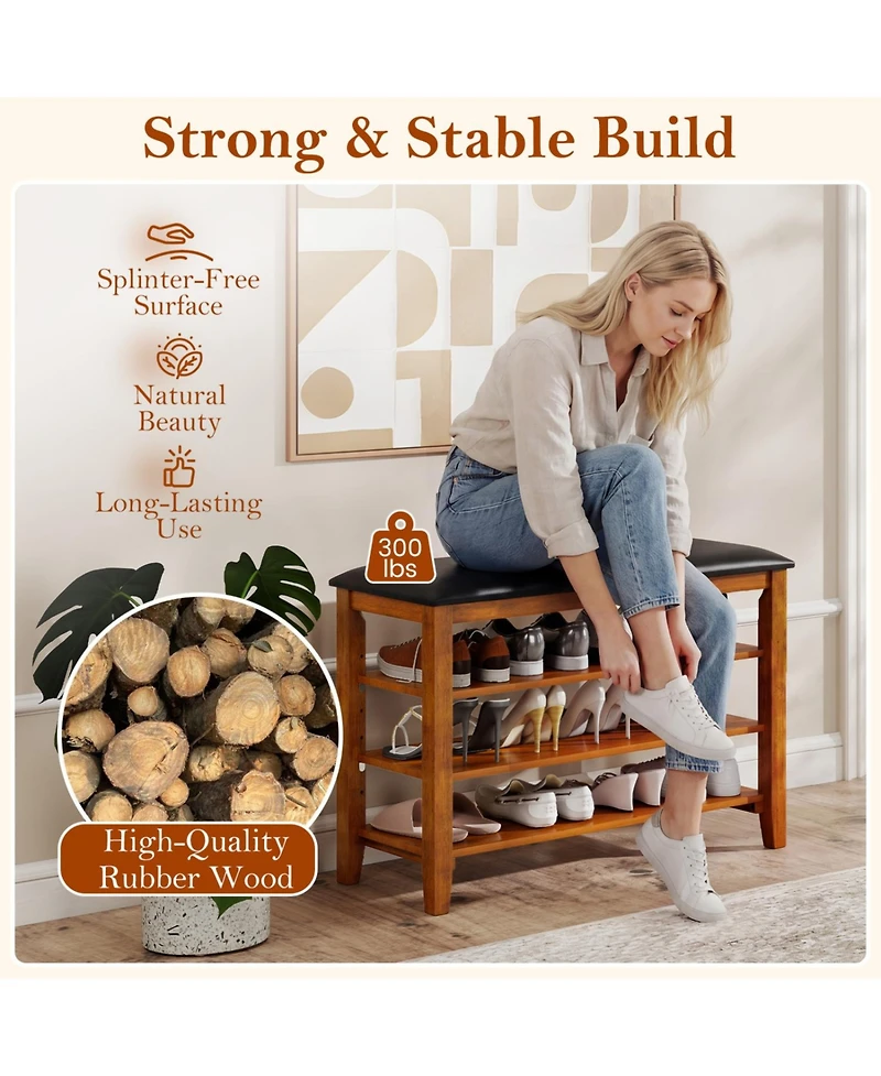 Slickblue Entryway Shoe Bench 3-Tier with Soft Cushion and Storage
