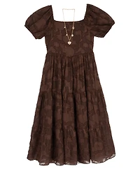 Rare Editions Girls' 7-14 Chiffon Burnout Puff Sleeve Maxi Dress