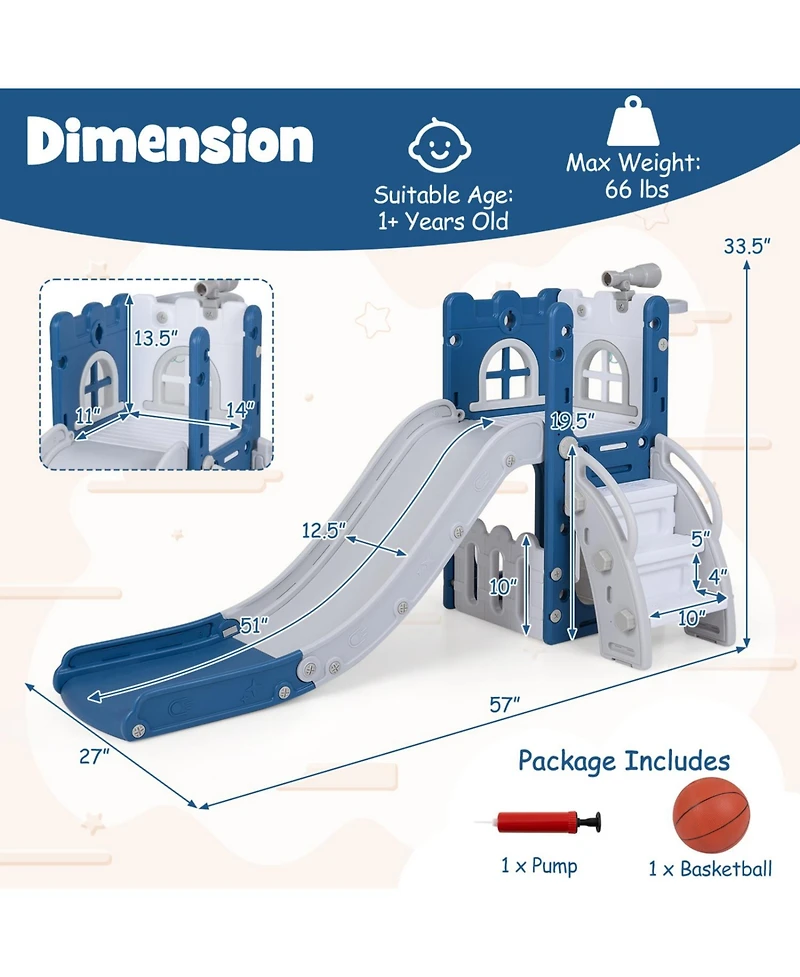 Slickblue 6-in-1 Kids Playground Set with Slide Ladder and Basketball Goal