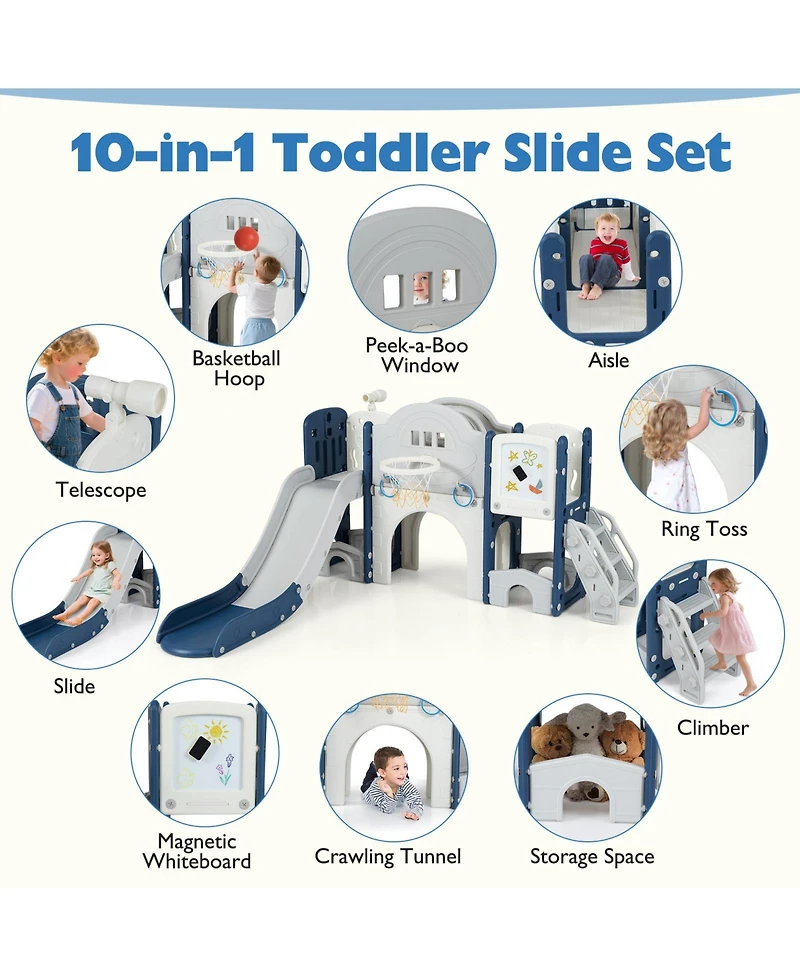 Slickblue 10-in-1 Kids Slide Playset with Climber Indoor Outdoor Fun Center