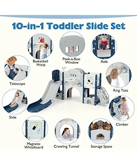 Slickblue 10-in-1 Kids Slide Playset with Climber Indoor Outdoor Fun Center