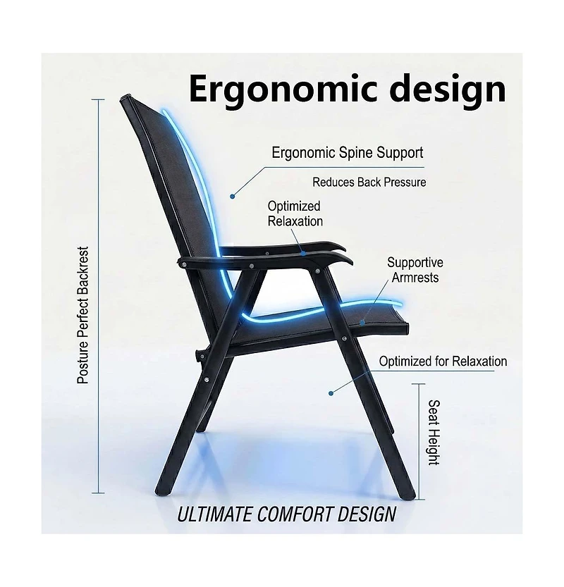 Clihome Outdoor Patio Chairs Set of 2 Stackable Portable for Deck, Garden, Camping and Travel
