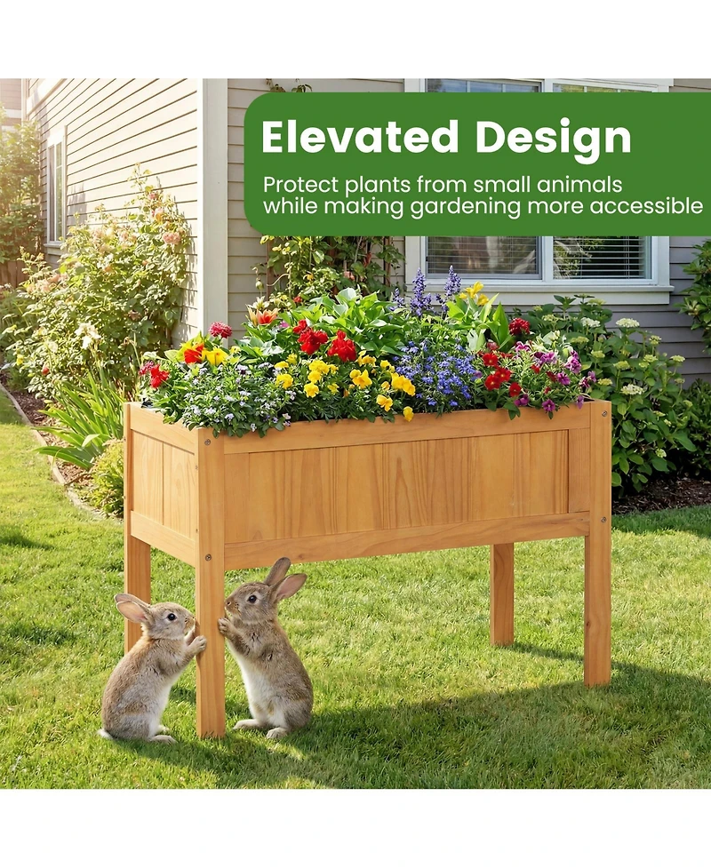 Costway Wooden Raised Garden Bed Elevated Planter Box with Bed Liner and Drainage Holes