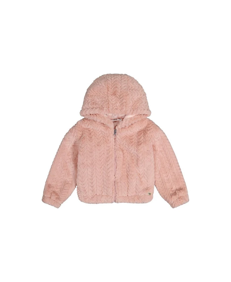 Deux par Deux Toddler Girl (2-5) Faux Fur Hooded Cardigan Pink