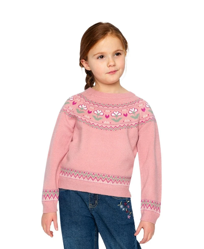 Deux par Deux Toddler Girl (2T-5T) Sweater with Flower Pale