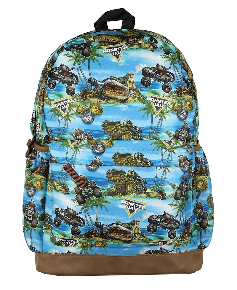 Monster Jam Backpack Pirate Curse All Over Design 16 Inch Book Bag School
