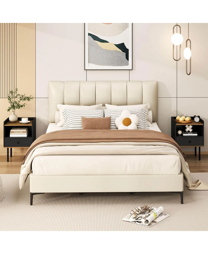 Costway Nightstand Bedside End Table with Drawer and Open Shelf for Living Room Bedroom