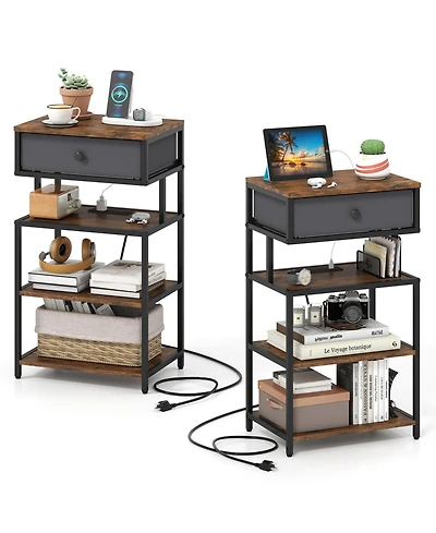 Slickblue Set of 2 Modern Nightstands with Charging Station Storage Drawer