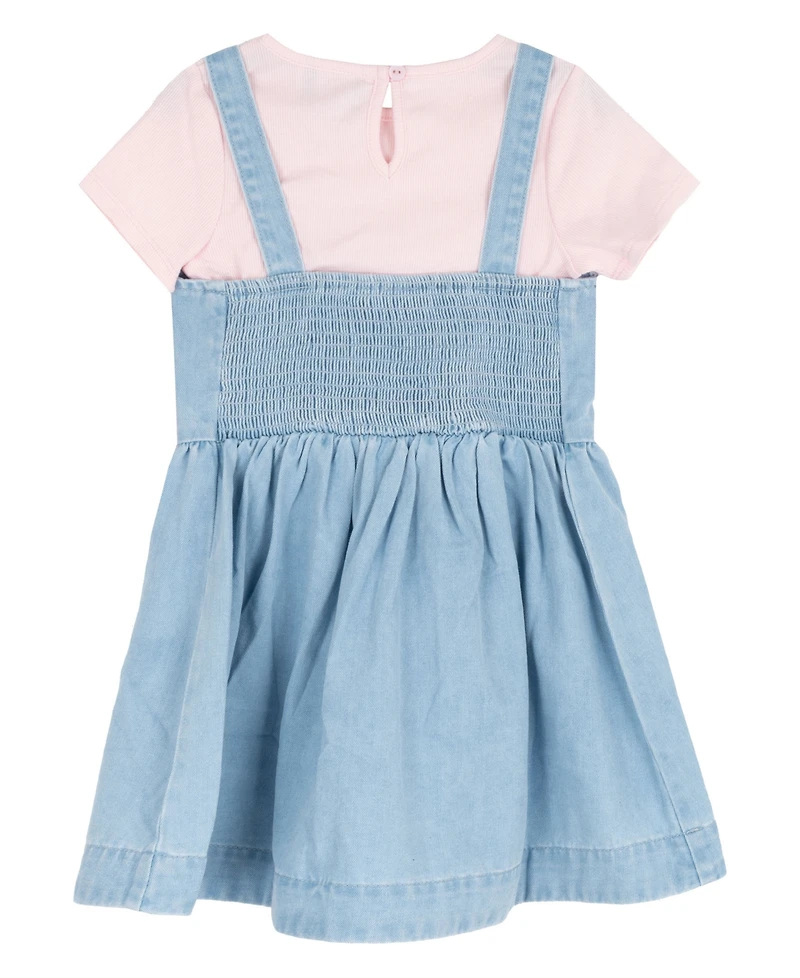Rare Editions Girls' 2T-6X Ribbed Top and Denim Bow Jumper, 2-Piece Set