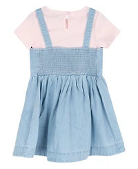 Rare Editions Girls' 2T-6X Ribbed Top and Denim Bow Jumper, 2-Piece Set
