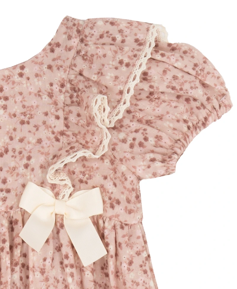 Rare Editions Toddler Girls' 2T-4T Print Double Cotton Gauze Puff Sleeve Dress