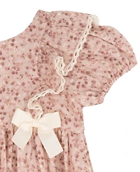 Rare Editions Toddler Girls' 2T-4T Print Double Cotton Gauze Puff Sleeve Dress