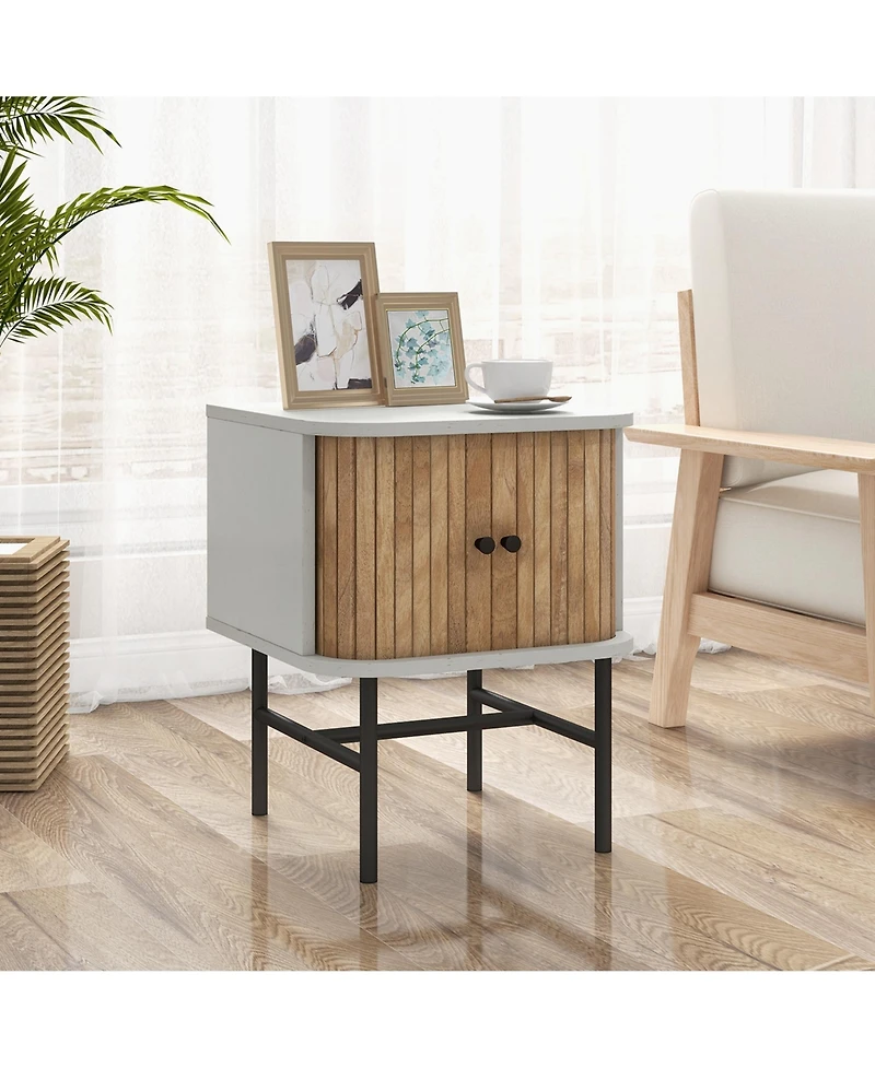 Costway Sliding Door Nightstand Mid-century Modern Storage End Table with Cabinet