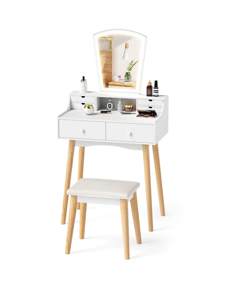 Costway Vanity Desk Set with Lighted Mirror 3-Color Adjustable Led Lights Drawers