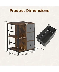 Slickblue Nightstand with Charging Station Open Shelves Industrial End Table