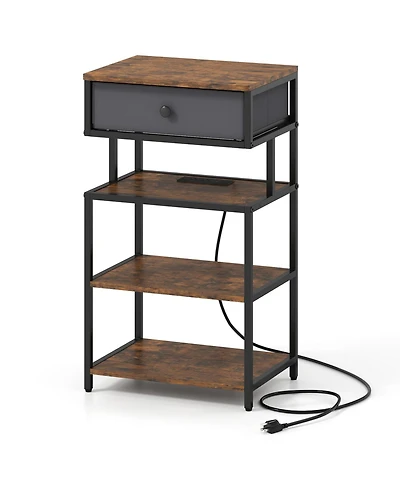 Slickblue Nightstand 28" Tall with Usb Charging and Fabric Storage Drawer