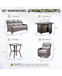 Pocassy Luxury Patio Furniture Set with 6-inch Thick Cushion, Outdoor Fire Pit Table, Swivel Chairs, Side Sofa