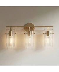 Regency Hill Emerson 22"W Warm Gold Fluted Glass 3-Light Bath Light