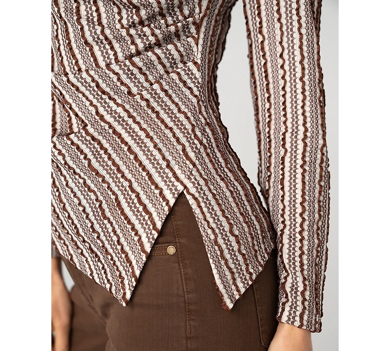 Liverpool Los Angeles Women's Long-Sleeve Boat Neck Asymmetrical Hem Knit Top
