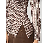 Liverpool Los Angeles Women's Long-Sleeve Boat Neck Asymmetrical Hem Knit Top