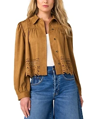 Liverpool Los Angeles Women's Puff-Sleeve Laser Cut Hem Jacket