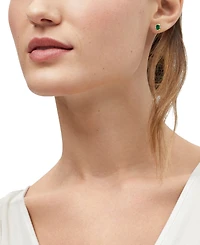 Macy's Lab-Grown Emerald (1-1/10 ct. t.w.) & Diamond (1/20ct. t.w.) Stud Earrings in 14k Yellow Gold-Plated Sterling Silver